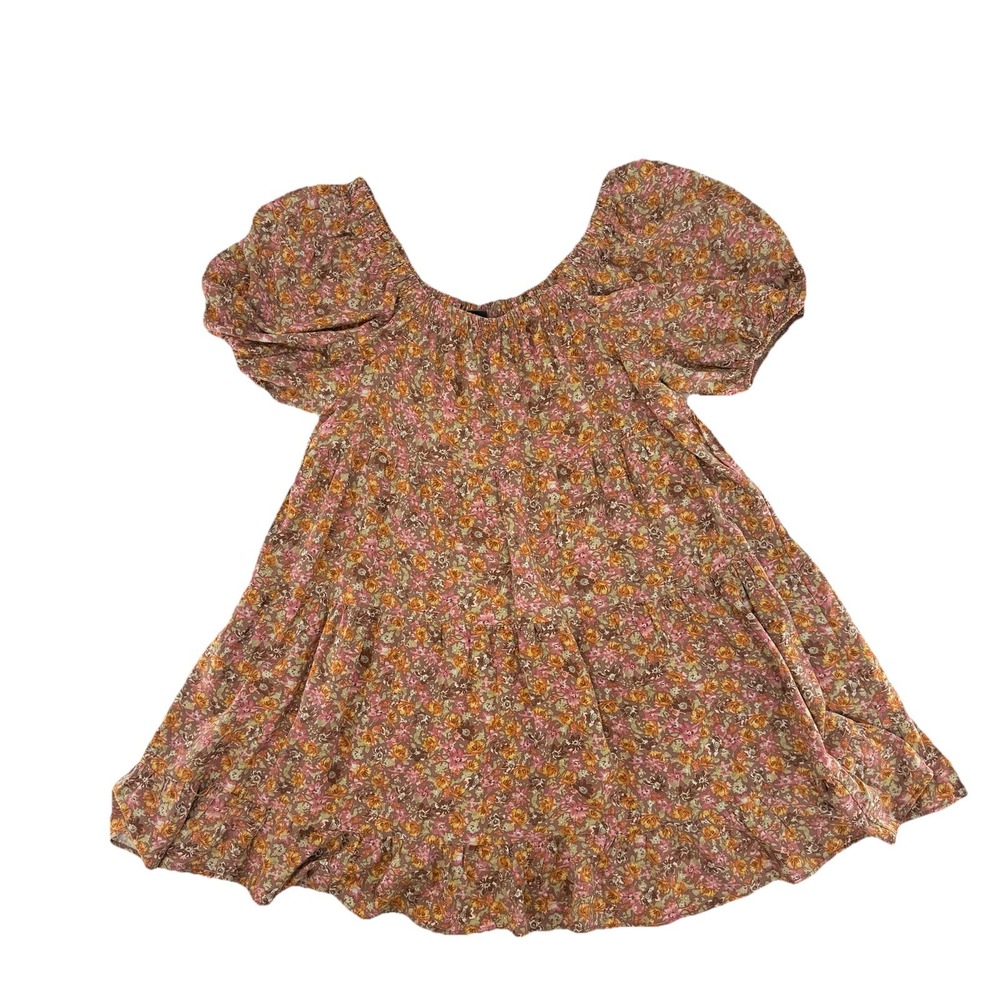 Wild Fable Women's Brown Floral Tiered Dress Size Large Cottage Boho Feminine - Picture 3 of 7